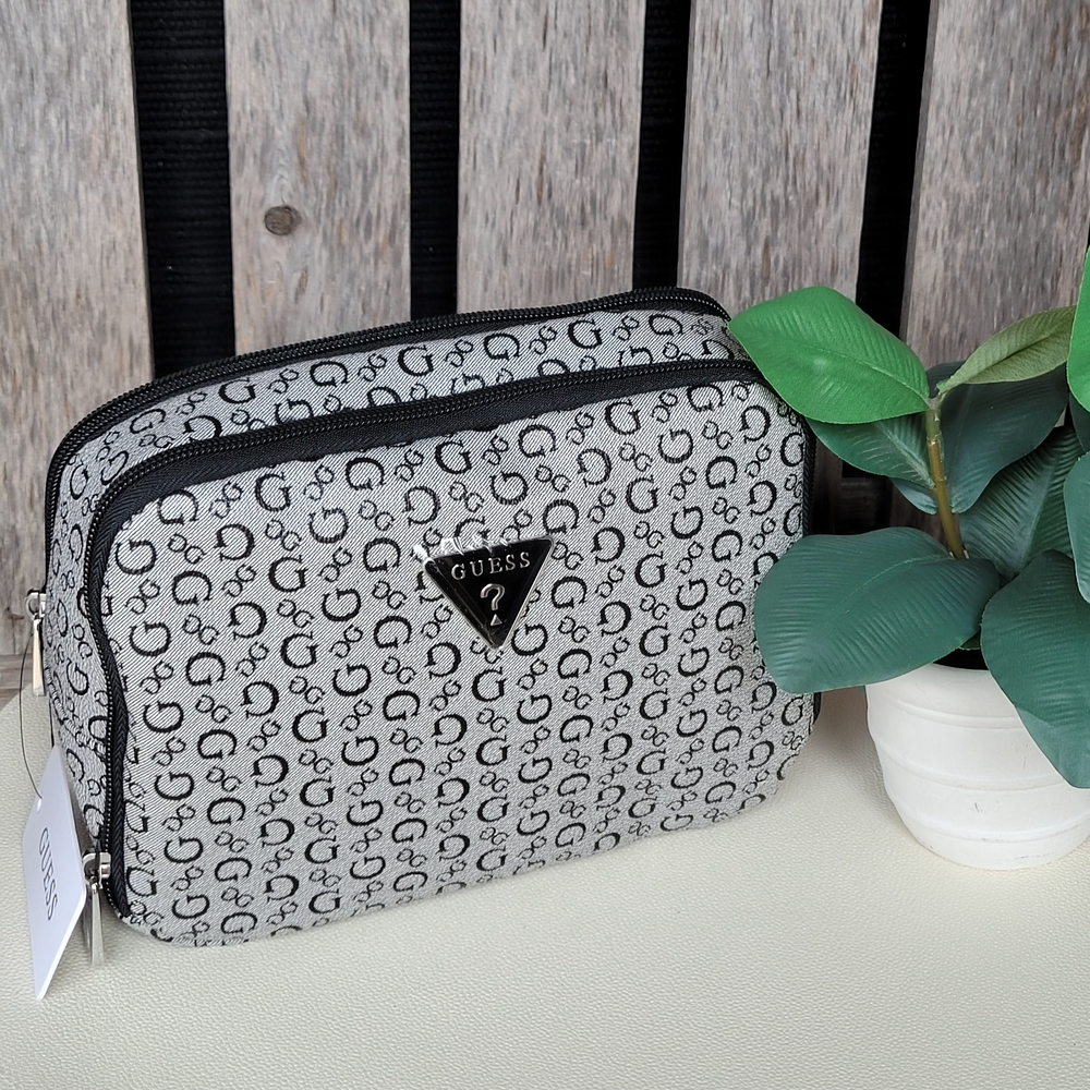 Guess Faux Leather Monogram Black and Gray Travel Bag - Picture 2 of 12
